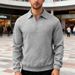 Men's Textured Knit Polo Sweatshirt – Half-Zip Pullover With Jacquard Detailing (6 Colors, Relaxed Fit, Trans-Seasonal Layering Essential)_viptrois.com