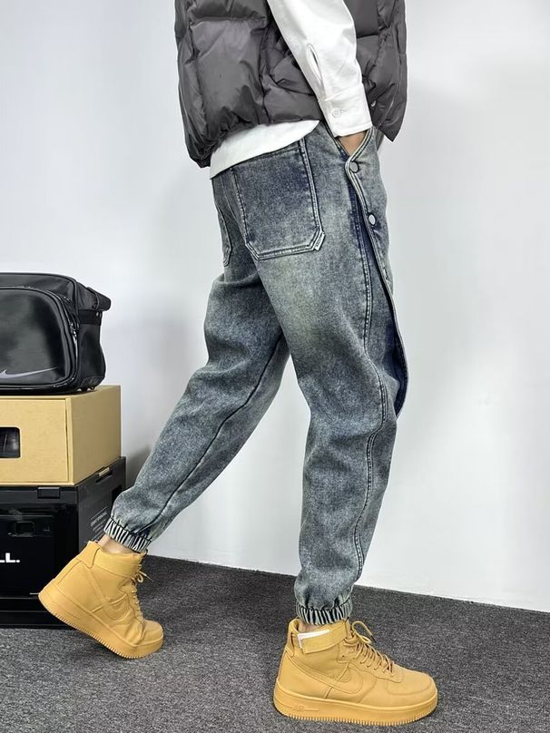 Washed Blue Jeans For Men, Durable Spring Summer Fashion Brand, Loose Ankle Tied, Harem Pants, Rugged And Stylish, With_viptrois.com