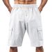 Men's Clothing Multi Pocket Work Shorts Sports Casual Loose Solid Color Linen Drawstring Shorts_viptrois.com