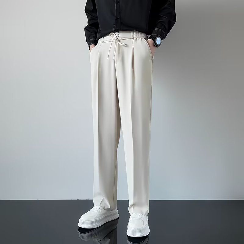 Men's Clothing elastic double button trousers, casual and versatile, line feeling casual trousers for men, handsome and trendy loose suit trousers_viptrois.com