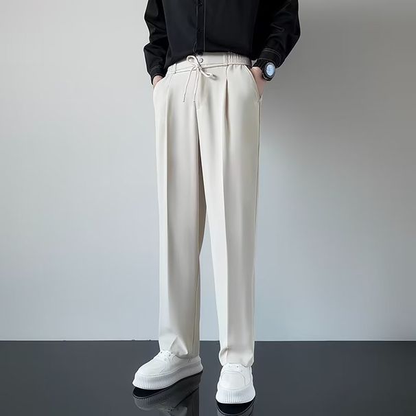 Men's Clothing elastic double button trousers, casual and versatile, line feeling casual trousers for men, handsome and trendy loose suit trousers_viptrois.com