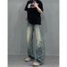 Men's Clothing High Street Thorn Jacquard Jeans Men's Retro Versatile Washed Flared Pants Straight Trousers_viptrois.com