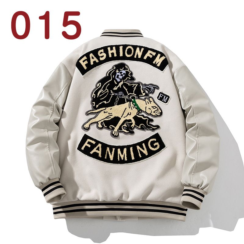 Men's Clothing American Retro Motorcycle Baseball Jacket Men's Embroidered Couple Tweed And PU Leather Jacket Plus Cotton And Thick Coat Trendy_viptrois.com