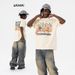 Men's Clothing Floral Cross Washed Heavy Round Neck Short Sleeve T Shirt Men_viptrois.com