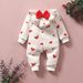 Unisex Baby Hooded Romper With Heart & Bow Design - Soft Cotton Zip-Up Jumpsuit For Infants & Toddlers (80-100cm)_viptrois.com