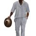Men's Clothing Casual Short Sleeved Trousers Sweetheart Collar Solid Color Versatile Jacquard Summer Suit_viptrois.com