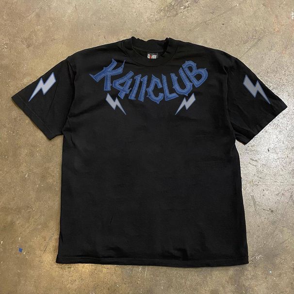 Men's Heavyweight Pure Cotton T-Shirt Oversized K411CLUB Printed Retro Loose Short Sleeved Y2K_viptrois.com