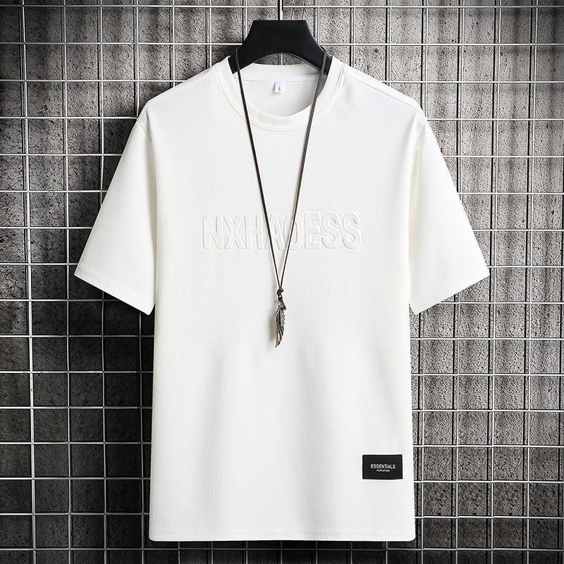 Men's Clothing Short Sleeved T Shirt Men's Summer Trendy Brand Steel Stamped Letter Printing Half Sleeved Clothing Loose Ice Silk T Shirt_viptrois.com