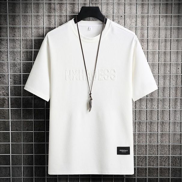 Men's Clothing Short Sleeved T Shirt Men's Summer Trendy Brand Steel Stamped Letter Printing Half Sleeved Clothing Loose Ice Silk T Shirt_viptrois.com