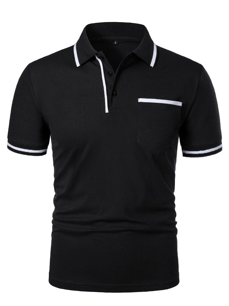 New Men's Short Sleeve Polo Shirts Solid Color Casual T-shirt Summer Trendy Breathable Loose Basic Splice Top Pockets Men Shirts_viptrois.com