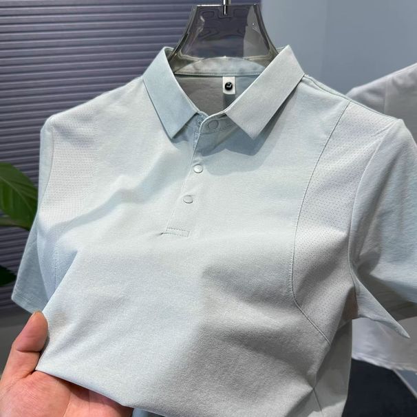 New Sports Sweat-absorbing Markless Collar Polo Shirt Short-sleeved T-shirt Men's Solid Splicing Versatile Summer Clothing_viptrois.com