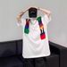 Men's Clothing Rainbow Woolen Stitching Short Sleeved T Shirt Personality Loose Casual Versatile Short Sleeved Top_viptrois.com
