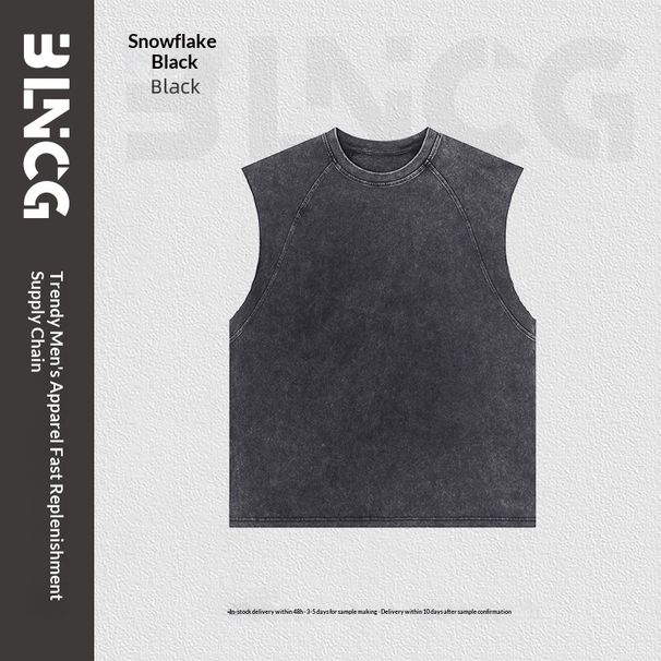 Pulse BG Trendy Brand Spring Summer Washed Vest Cross-Border Sports Fitness Vintage Snowflake Sleeveless Top Men's European_viptrois.com