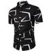 European And American Cross-border Summer New Short-sleeve Shirt, Geometric Print Four-way Stretch Button-up Men's Shirt_viptrois.com
