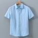 Men's Clothing Men's Short Sleeved Shirt Summer Thin Literary Casual Loose Shirt Striped Jacquard Sun Protection Top_viptrois.com