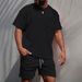 Men's Corduroy Casual Crew Neck Shorts Set Solid Color T-Shirt And Shorts Sporty Running Training Outfit_viptrois.com