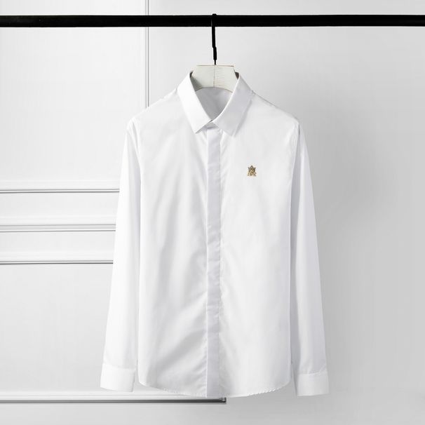 Men's Antelope Patchwork Long-Sleeve Shirt – Premium Cotton Slim Fit (Wrinkle-Free, Breathable, Sizes 44-48)_viptrois.com