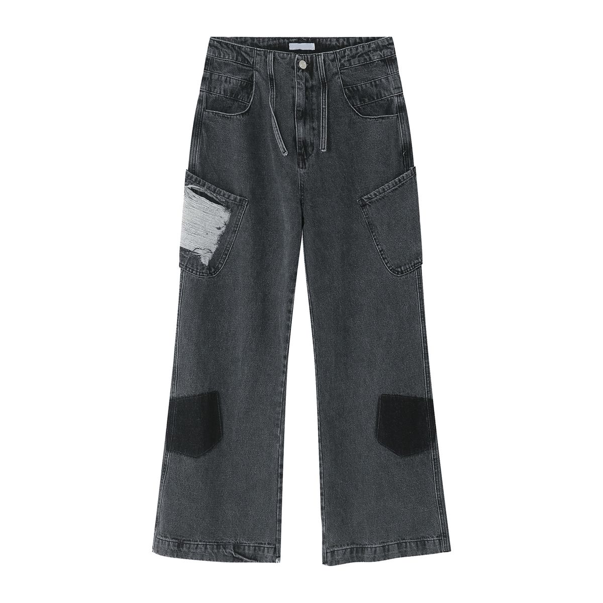 Men's Clothing | Spring New Loose Denim Pants with Hole Patches and Large Pockets Hip Hop Trend_viptrois.com