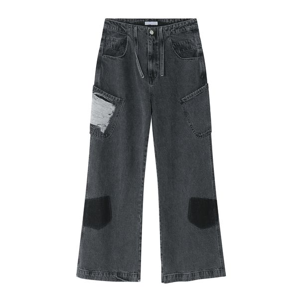 Men's Clothing | Spring New Loose Denim Pants with Hole Patches and Large Pockets Hip Hop Trend_viptrois.com