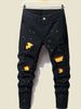Men's Slim Fit Ink Splashed Patchwork Color Matching Skinny Pants New Men's Paint Jeans_viptrois.com