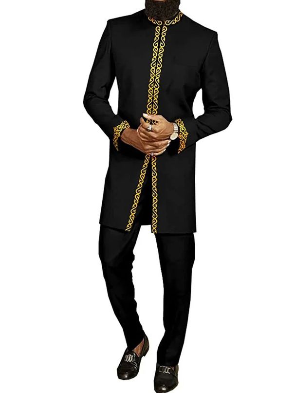 Men's Clothing Suit Long Sleeve Embroidery Stand Collar 2 Piece Suit Ethnic Traditional Casual Suit_viptrois.com