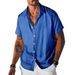 Summer Satin Stand Collar Button Short Sleeve Men Casual Loose Fit Plus Size Shirt_viptrois.com