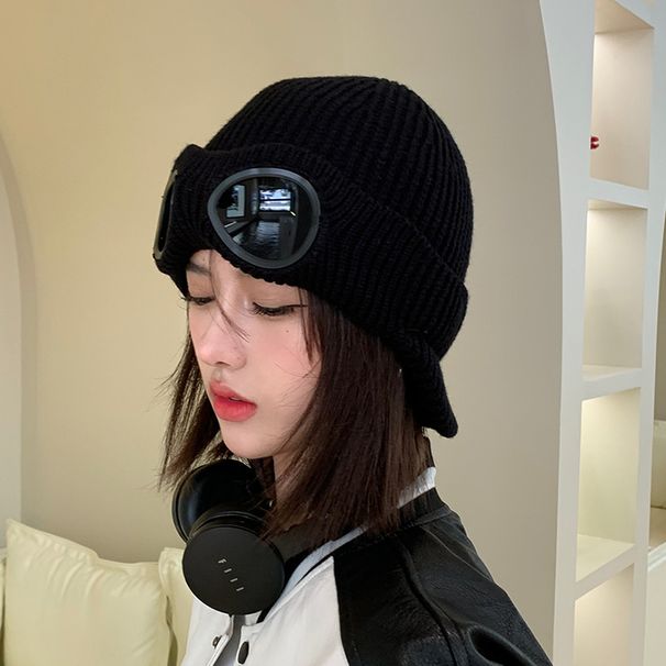 Women's Hats Winter Flight Sunglasses Knitted Hat Windproof Plus Velvet Warm Earmuffs Wool Hat Korean Style Fashion All Match Knitted Hat_viptrois.com