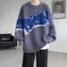 Men's Contrast Color Round Neck Sweater – Oversized Relaxed Fit Pullover (Black/White, Gray/Black, Gray/Blue, M-5XL)_viptrois.com