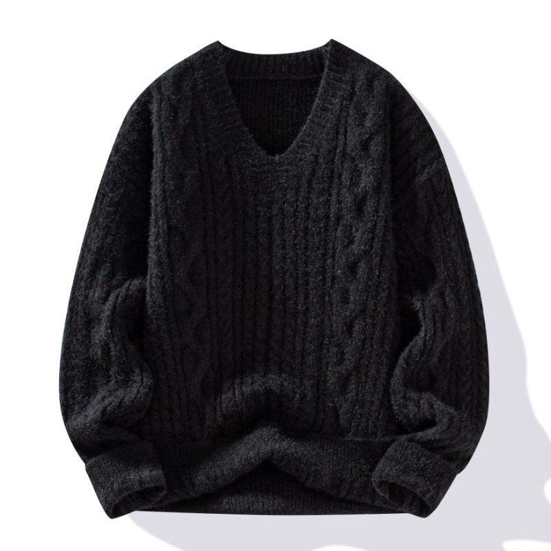 Men’s Winter Faux Mink Cashmere Knit Sweater – Thickened Non-Pilling Pullover (Army Green, White, Black, M-3XL)_viptrois.com