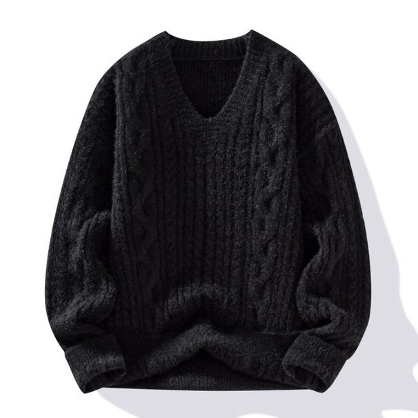 Men’s Winter Faux Mink Cashmere Knit Sweater – Thickened Non-Pilling Pullover (Army Green, White, Black, M-3XL)_viptrois.com
