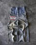 Men's Clothing Retro Street Hip Hop Frayed Stitching Double Waist Hole Rivet Loose Wide Leg Straight Jeans_viptrois.com