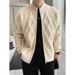 Fashionable Solid Color Knitted Cardigan Diamond Grid Semi High Neck Sweater Casual Men's Jacket_viptrois.com