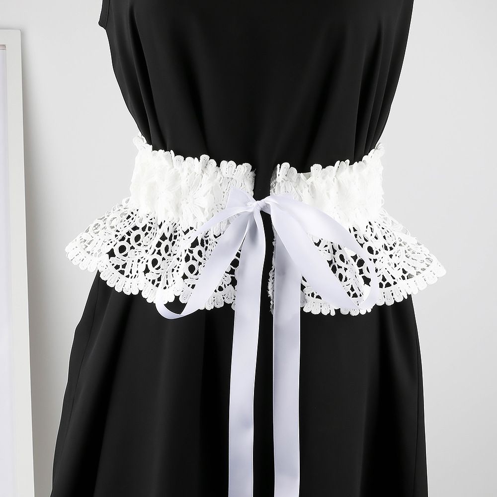 Unisex Texture waist wrap skirt female lace wide belt elastic waist wrap with decorative dress design sense_viptrois.com
