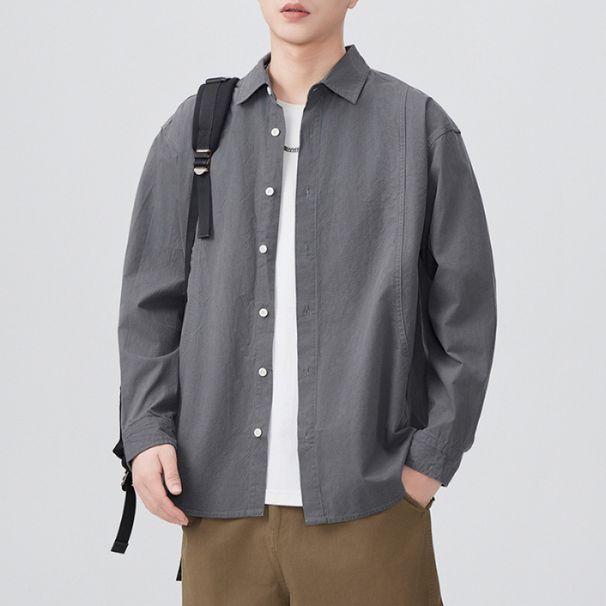 Nordmann 2025 New Japanese Retro Spring And Autumn Long Sleeve Casual Men's Cotton Solid Color Shirt American Style Trend_viptrois.com