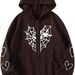 Unisex Spider Web Heart Print Fleece Zip-Up Hoodie – Cozy & Stylish Pullover For Fall/Winter_viptrois.com