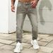 Men's Slim Straight Leg Retro Jeans With Leather Patch, Dark Coffee, Stretch Denim Comfort Fit Versatile Wardrobe Essential_viptrois.com