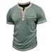 2025 Summer Men's Short Sleeved Henley Button T-shirt Color Blocked T-shirt Men's_viptrois.com