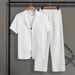 Men's Ribbed Short Sleeve Suit Set - Breathable Summer Office & Casual Outfit (Dark Gray, S-XXL)_viptrois.com