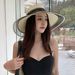 Women Straw See-through Bow-knot Decor Mesh Patchwork Bandage Large Brim Anti-UV Sun Protection Elegant Vacation Lady_viptrois.com
