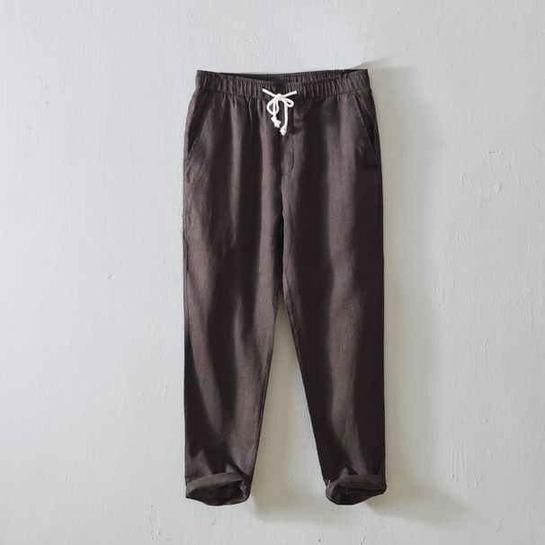 Men's Clothing Spring And Summer Simple Solid Color Straight Pants Men's Drawstring Casual Pants Linen Breathable Trousers_viptrois.com