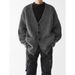 Men's Retro Stripe V-Neck Cardigan – Korean Street Style Loose Fit (White-Grey/Beige-Apricot/Dark Gray)_viptrois.com