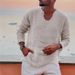 K Men's Youth Casual Loose V-neck Fringed Long Sleeved Shirt_viptrois.com