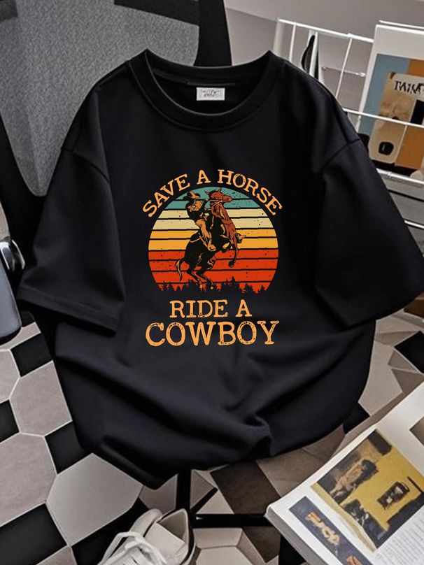 Horse Lover Vintage Save A Horse Ride A Cow Gift Unisex T-Shirt Designer Clothes Fashion Top For Everyday Wear Homme Comfortable Soft Stretched_viptrois.com