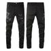 Men's Clothing Washed Cat Whisker Wrinkled Hole Snake Black Elastic Slim Fit Skinny Jeans Jeans_viptrois.com