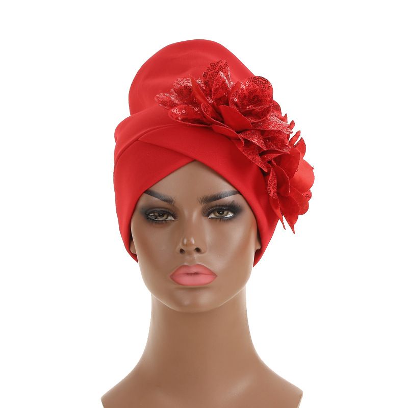 special supply of space layer side satin two sequins large flowers African hat Muslim hat Baotou hat_viptrois.com