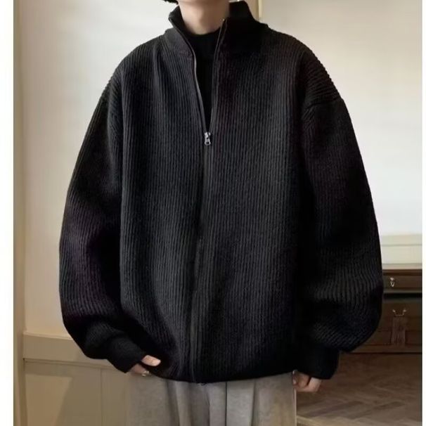 2024 Korean Version Trendy Cardigan Sweater For Men, Autumn And Winter New Stand Collar Knitted Sweater, Hong Kong Style_viptrois.com