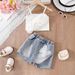 Girls 2025 Summer Hot Sale New Three Dimensional Flower Suspender T Shirt Butterfly Denim Shorts Suit For Small And Medium Children_viptrois.com