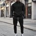 Autumn/Winter Men's Casual Sports Suit Jacquard Stand Collar Loose Fit Two Piece Set Street Wear_viptrois.com