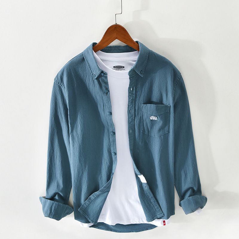 Spring And Summer New Men's Casual Solid Color Cotton Shirt Jacket_viptrois.com