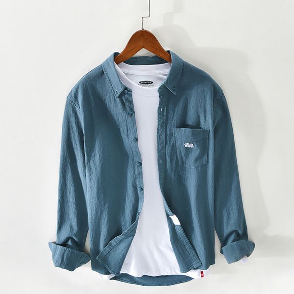 Spring And Summer New Men's Casual Solid Color Cotton Shirt Jacket_viptrois.com